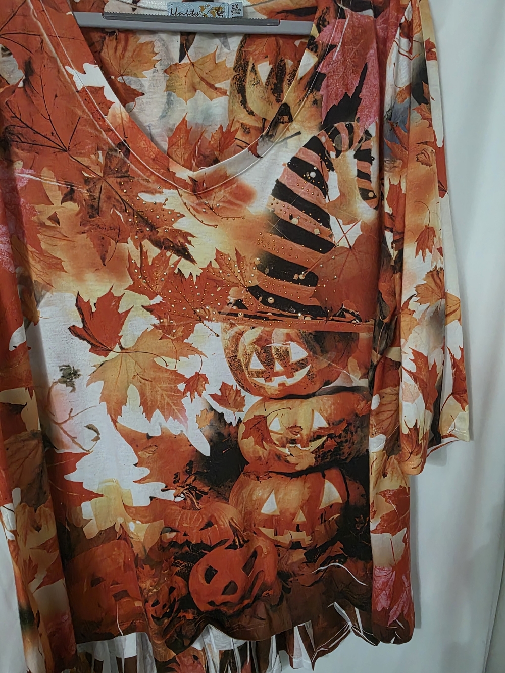 Unity World Wear Orange & White Halloween Leaf Tunic